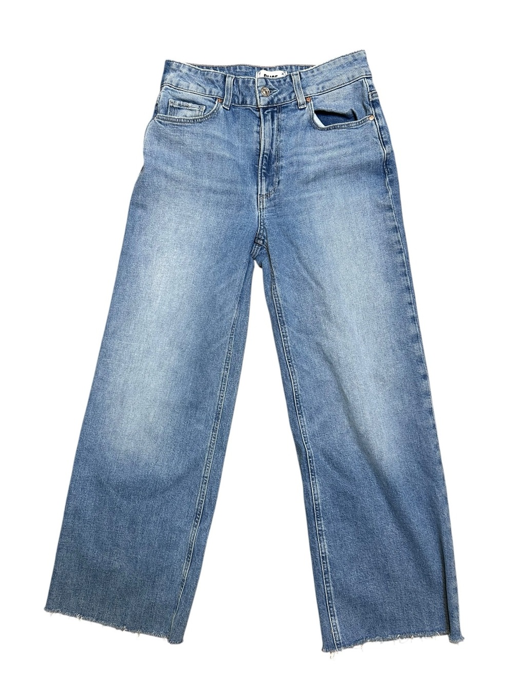 Paige Sasha wide leg jeans blue raw hem size 27 high rise medium wash revolve